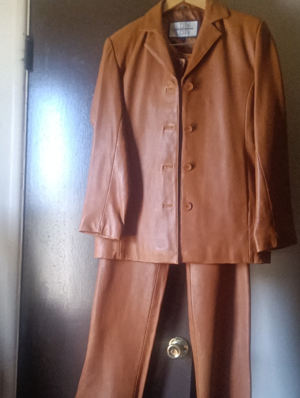 Women's Tan Leather Suit Button-Front Jacket - Classic Style